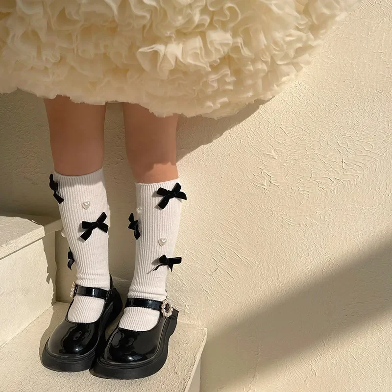 Calcetines altos de algodón suave con lazo corazón estilo vintage - imagen 3
