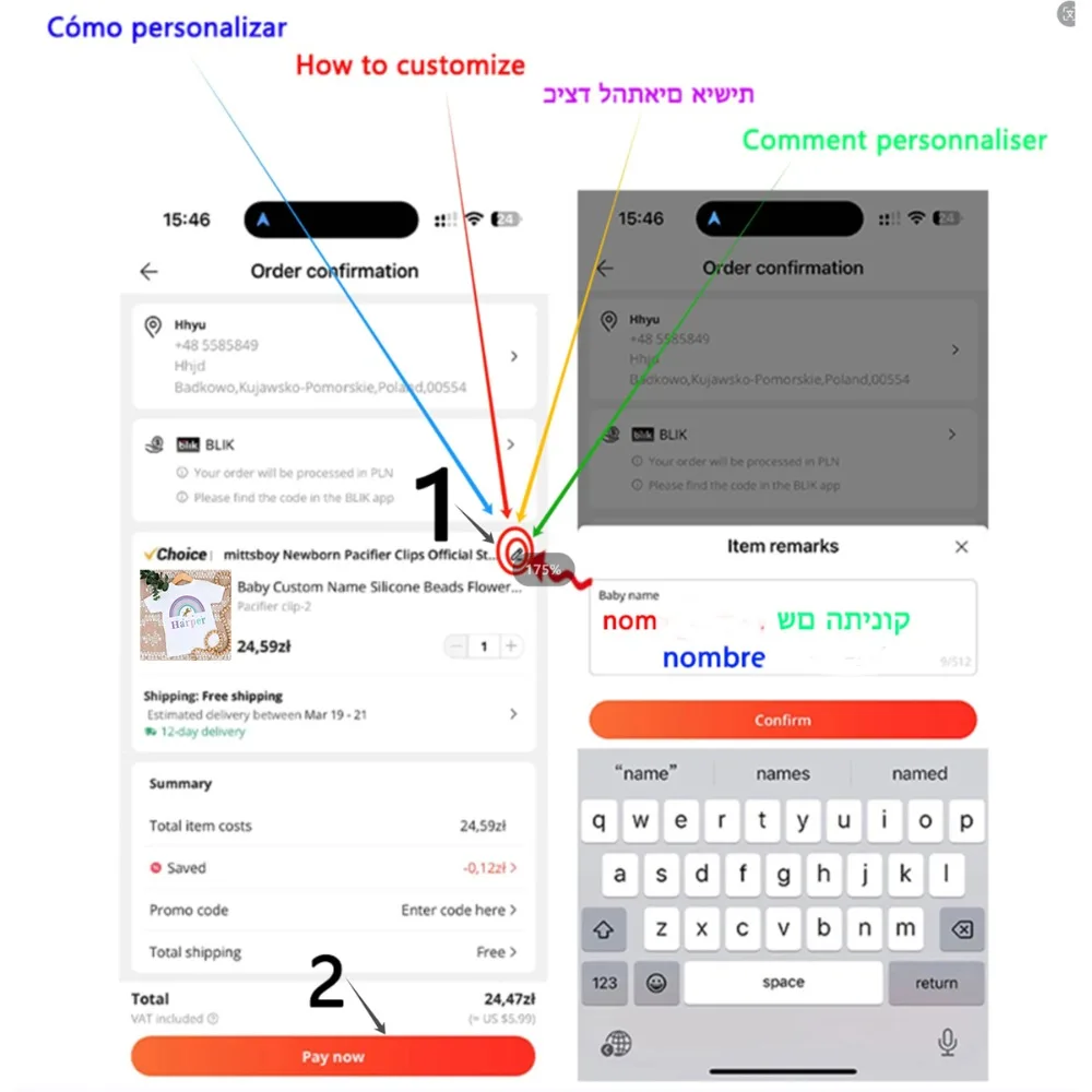 Pelele personalizado para bebé con nombre - mono cangrejo manga corta - imagen 2