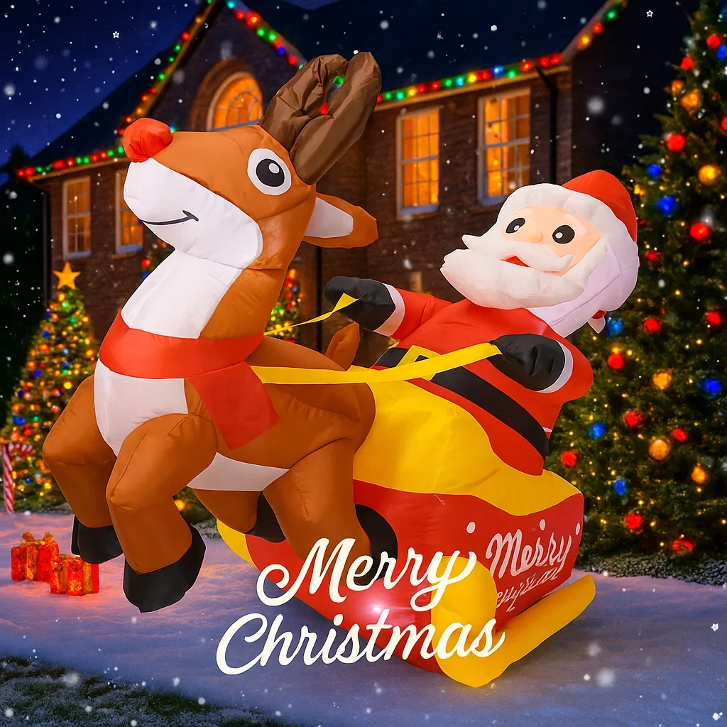 Decoración navideña figura inflable de Santa Claus para chimenea