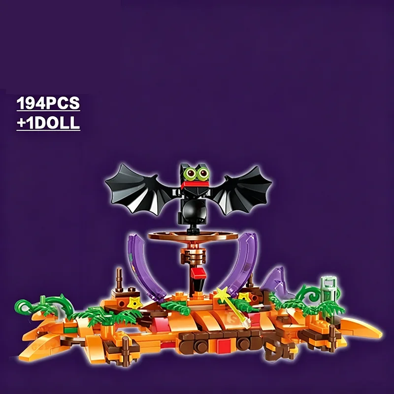 Bloques de construcción de coche calabaza Halloween con mini muñecas - imagen 3