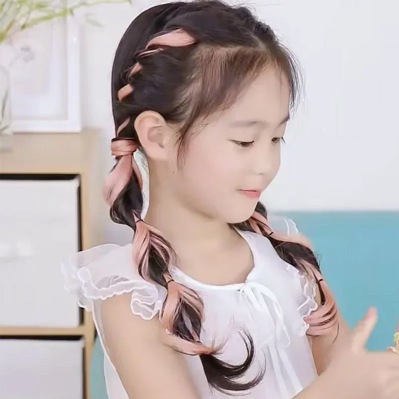 Clip de pelo con peluca trenzada para niñas color caramelo