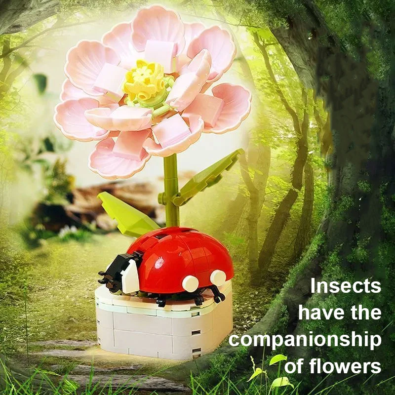 Juguete educativo de bloques rosas: mariposa en maceta para niños - imagen 3