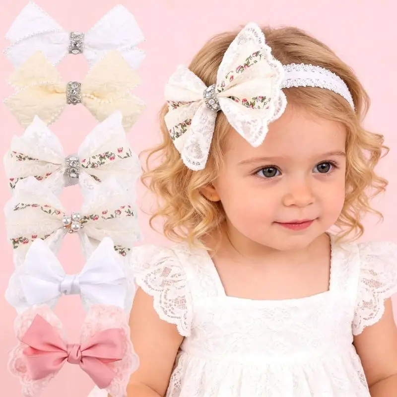 Diadema infantil lazo de encaje elástico para niñas - imagen 5