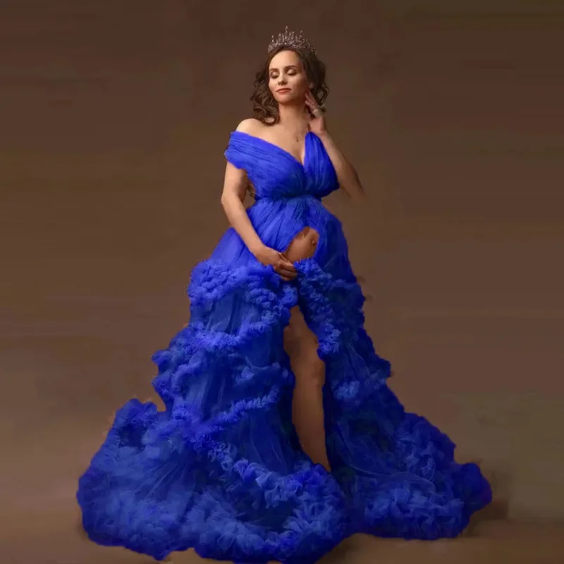 Vestido de embarazo largo con encaje elegante para fotos - imagen 4