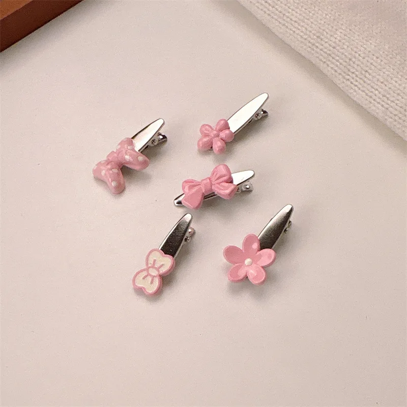 Pinza para el pelo estilo coreano con lazo floral rosa
