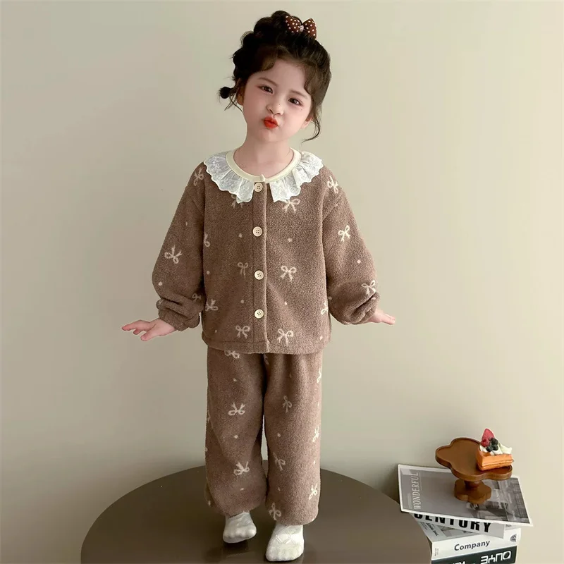 Conjunto de pijama infantil de lana con pajarita y cárdigan - imagen 5