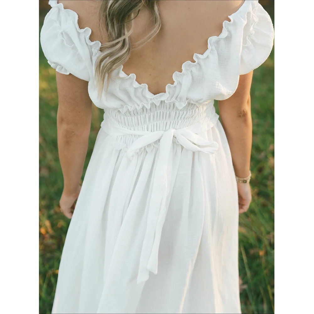 Vestido de maternidad bohemio con volantes y hombros descubiertos - imagen 2