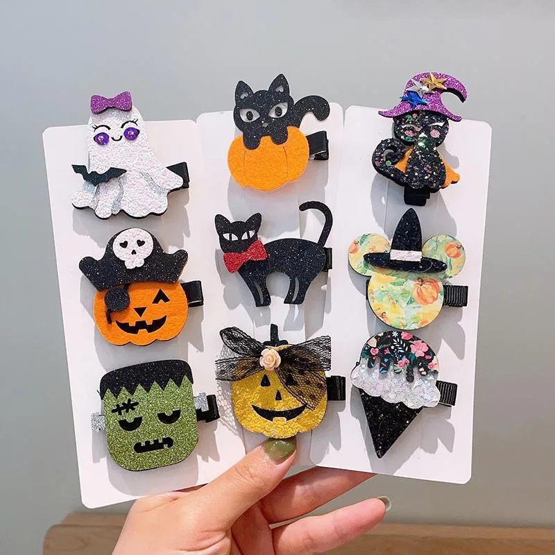 Lazos Halloween para niñas con pinzas fantasma cinta satinada - imagen 3