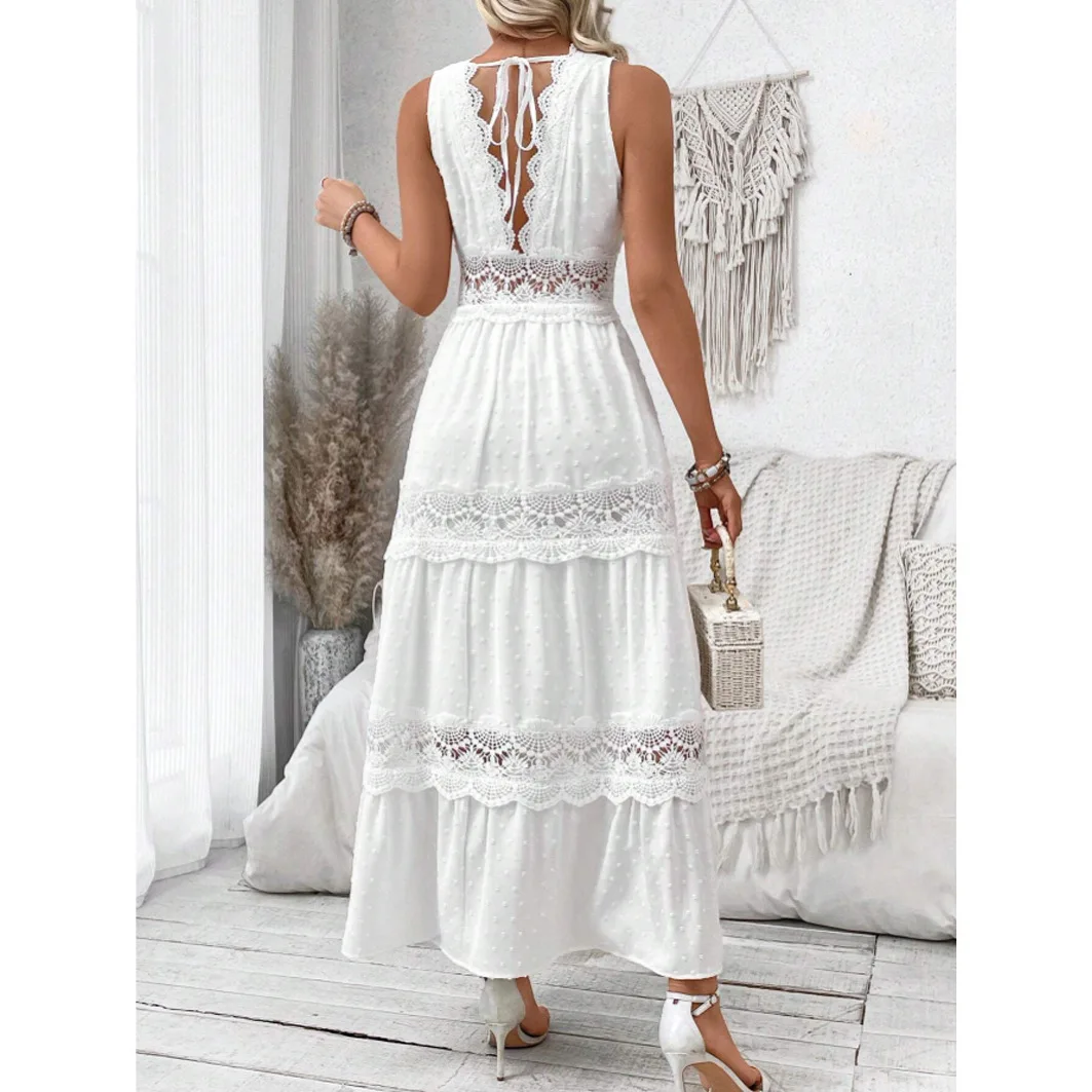 Vestido de verano blanco sin mangas con encaje y escote en V - imagen 4