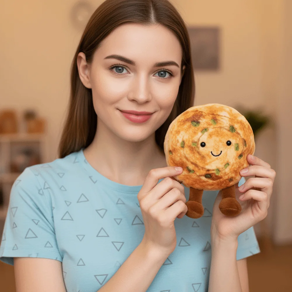 Llavero de peluche tierno con forma tortilla de cebolla