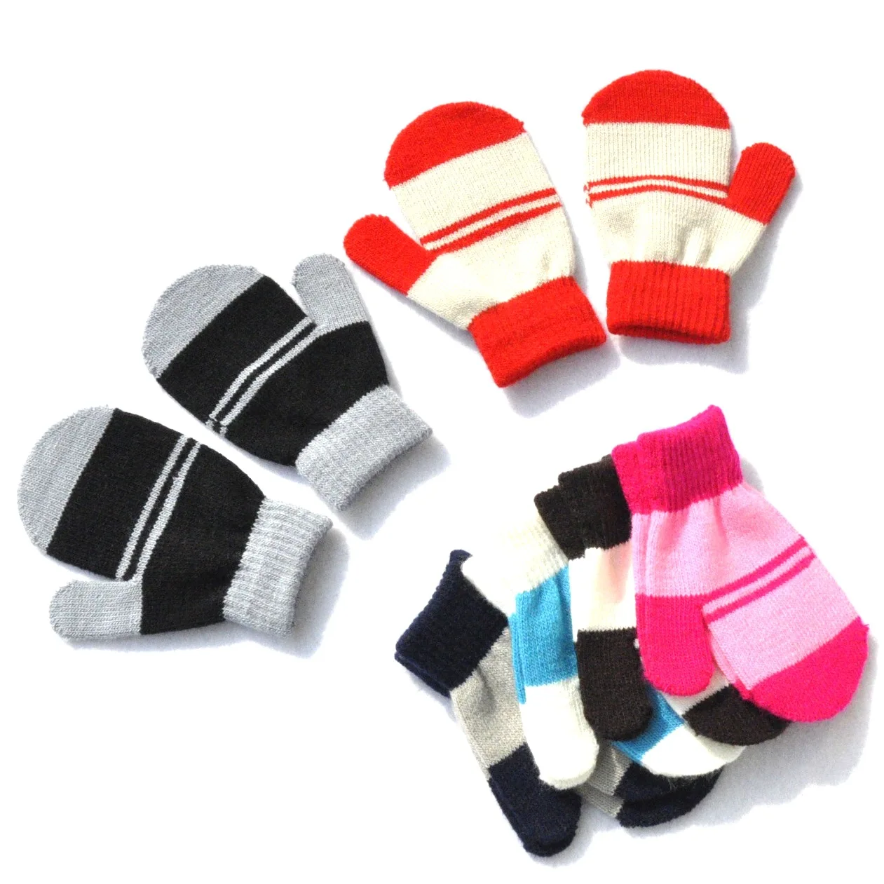 Guantes de punto a rayas para niños y niñas, mitones de invierno - imagen 2