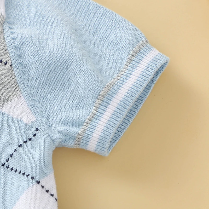 Conjunto bebé niño azul - Camiseta cuello alto y shorts de algodón - imagen 3
