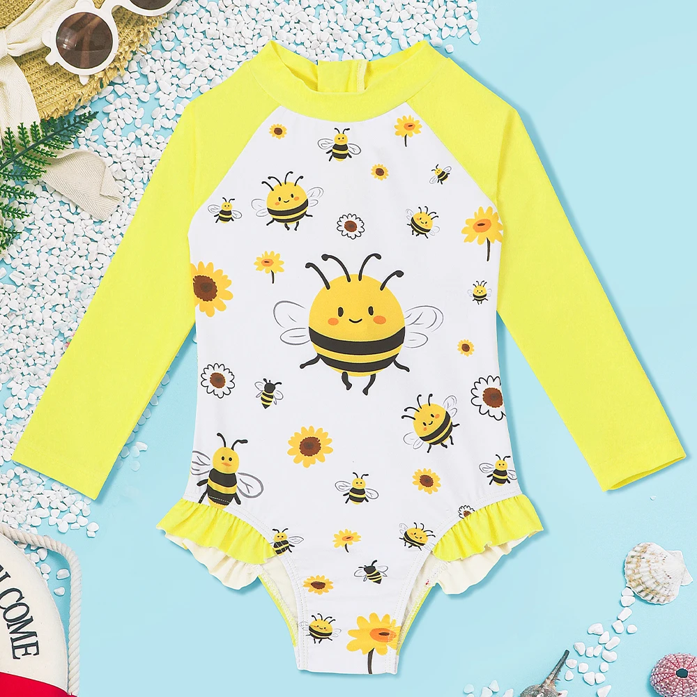 Traje de baño manga larga con volantes para bebé anti-sarpullidos