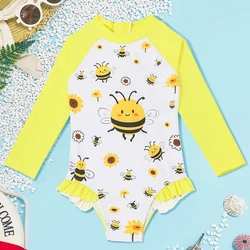 Traje de baño manga larga con volantes para bebé anti-sarpullidos