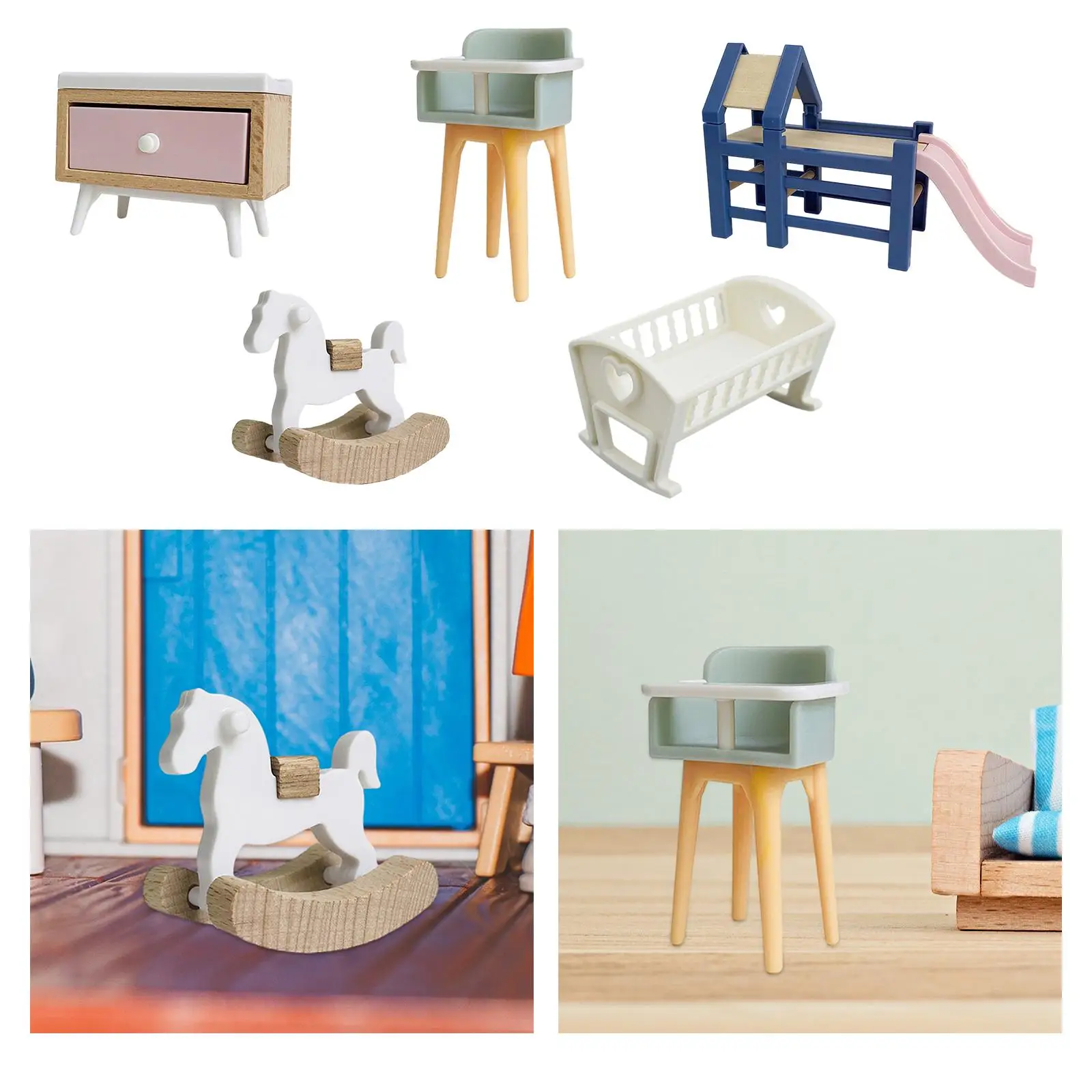 Muebles casa de muñecas: silla y cuna de mini madera - imagen 5