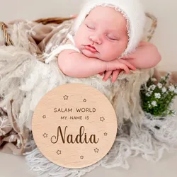 Tarjeta de hito de madera Salam – Regalo de nacimiento para recién nacido
