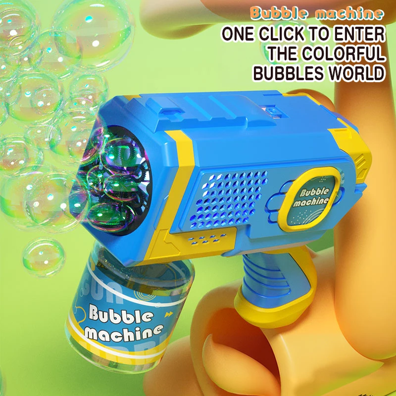 Pistola de burbujas eléctrica manual con luz LED para niños
