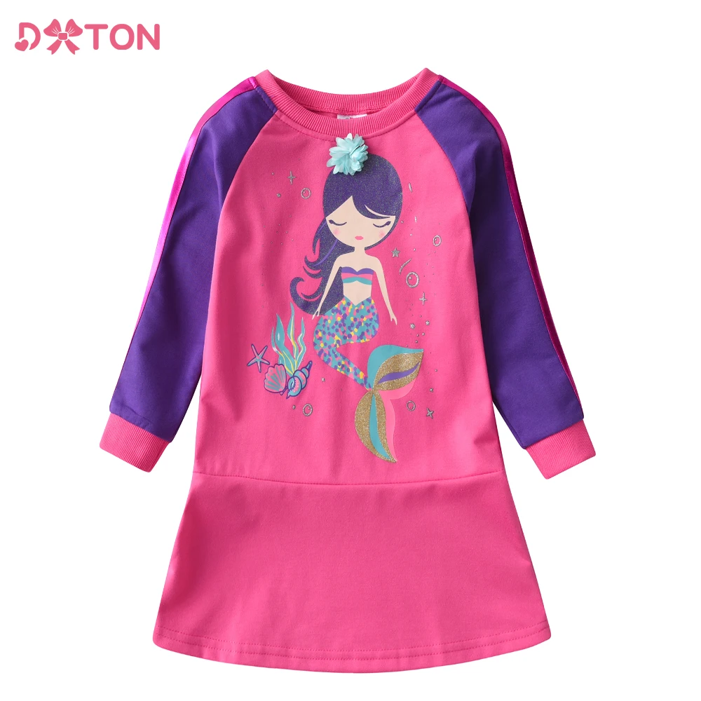 DXTON vestido niña de algodón manga larga estilo sirena - imagen 2