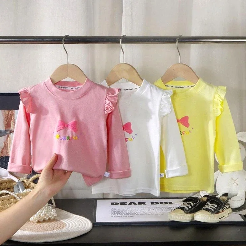 Camiseta manga larga de algodón para bebé con lazo y estampado
