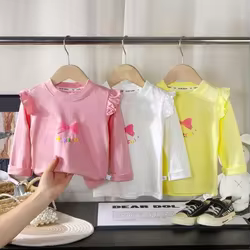 Camiseta manga larga de algodón para bebé con lazo y estampado