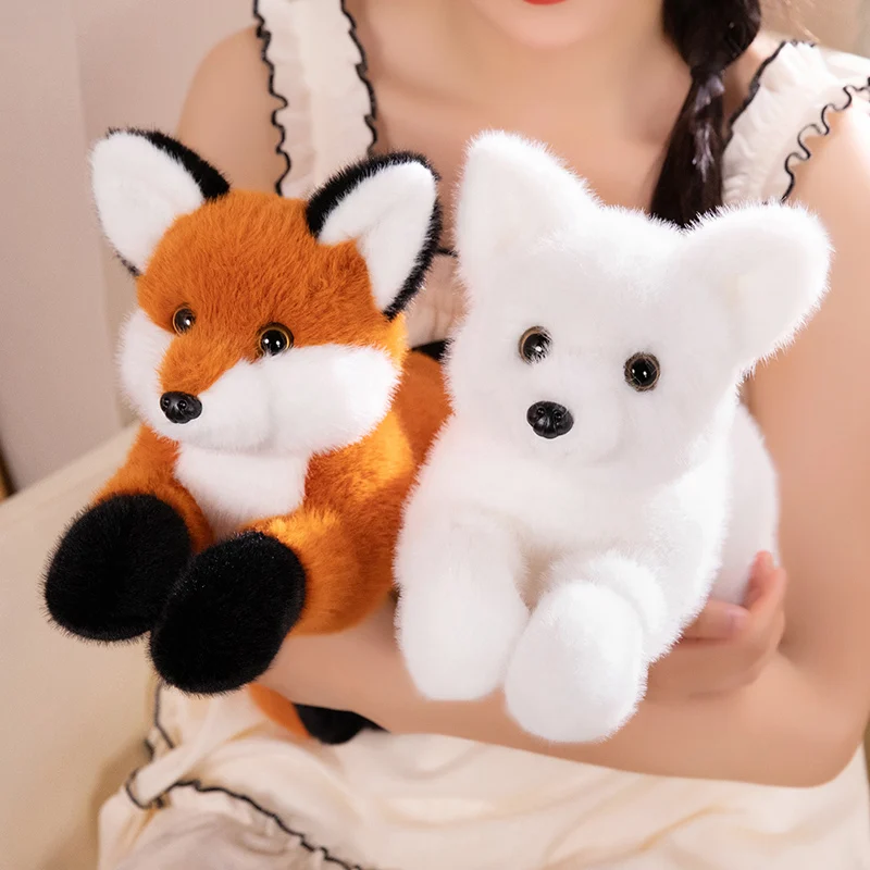 Peluche zorro blanco y rojo de cola larga, suave - imagen 2