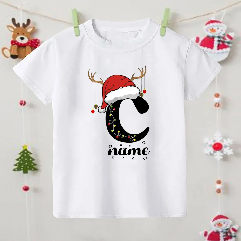 Camisas navideñas personalizadas con inicial manga corta para niños - imagen 3