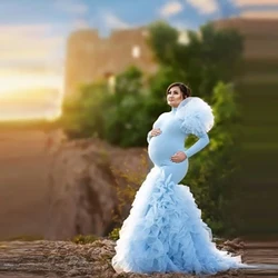 Vestido de embarazo sirena manga larga con flores y volantes