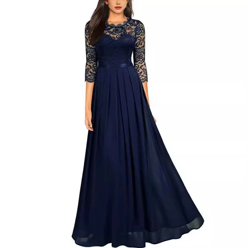 Vestido acampanado de encaje liso elegante para fiesta - imagen 4