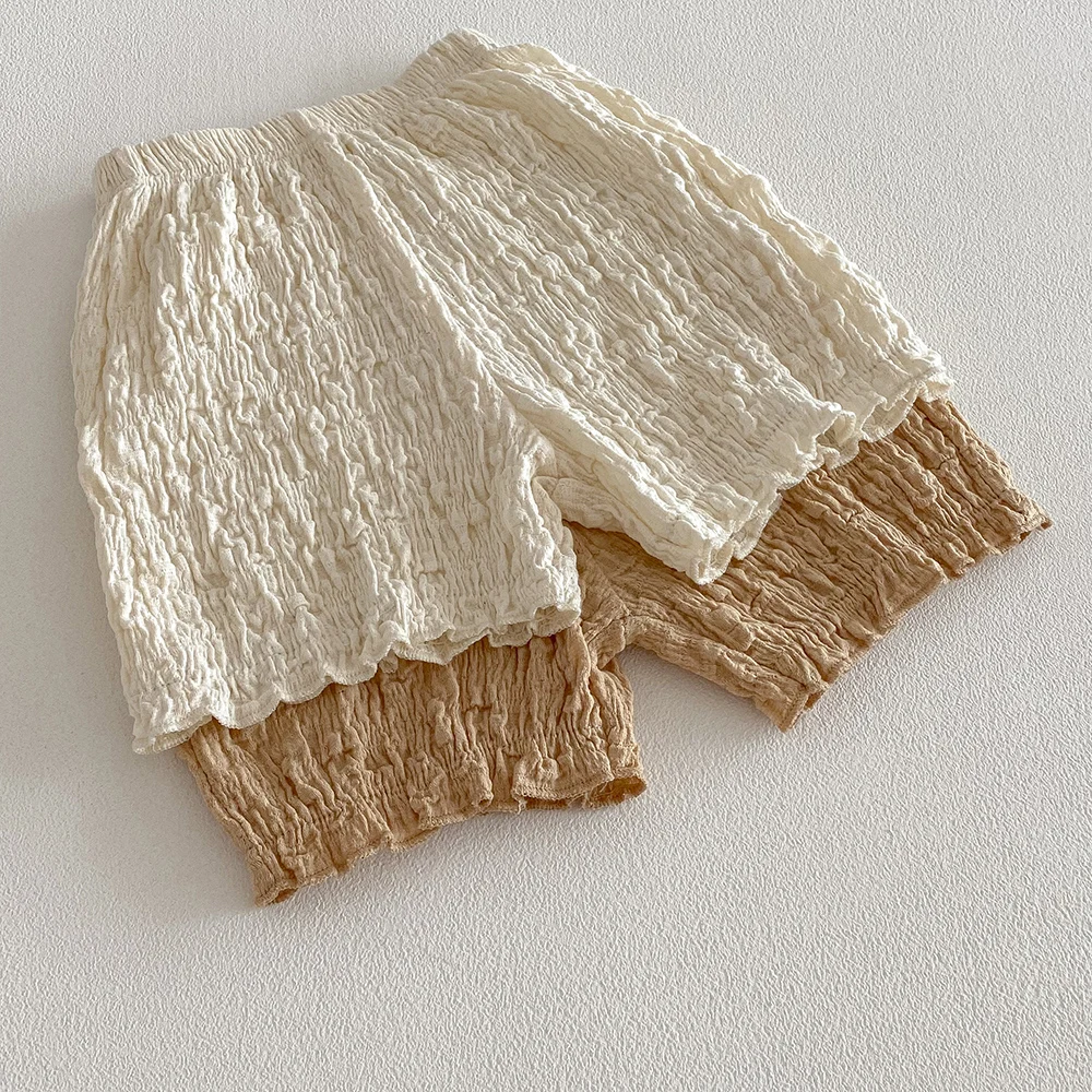 Conjunto de verano para niña con top abombado y pantalón corto