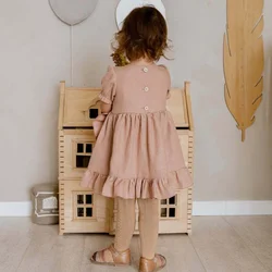 Vestido de lino niña vintage manga corta y cuello redondo