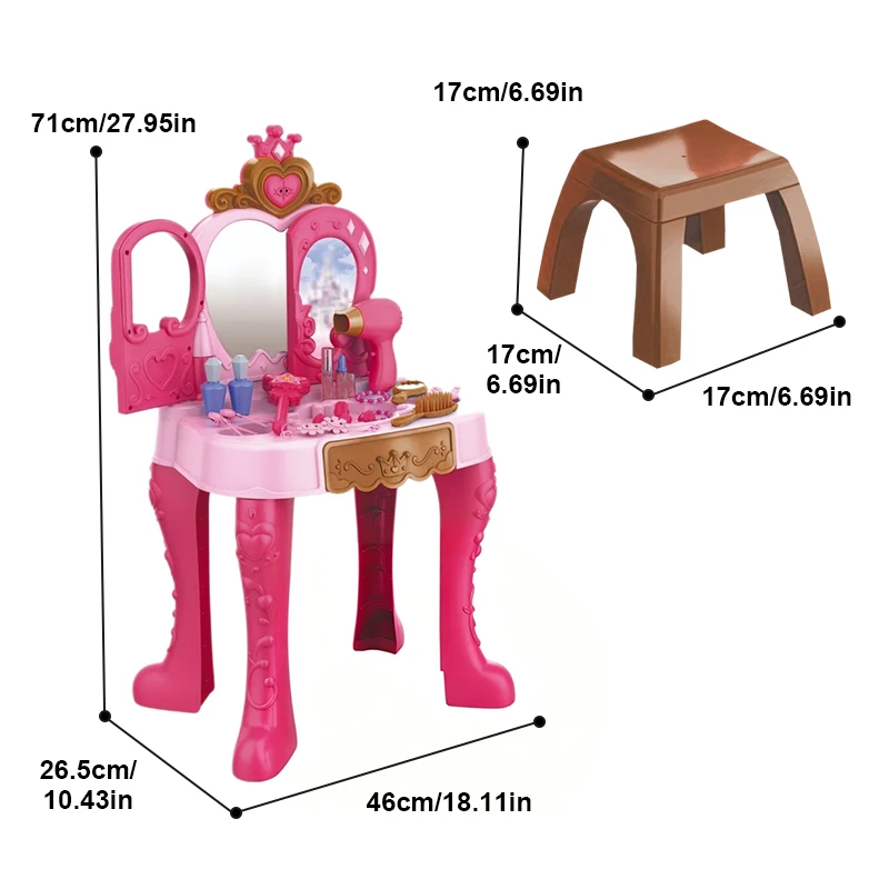 Mesa de maquillaje infantil con luz y música, sillas para peinar - imagen 2