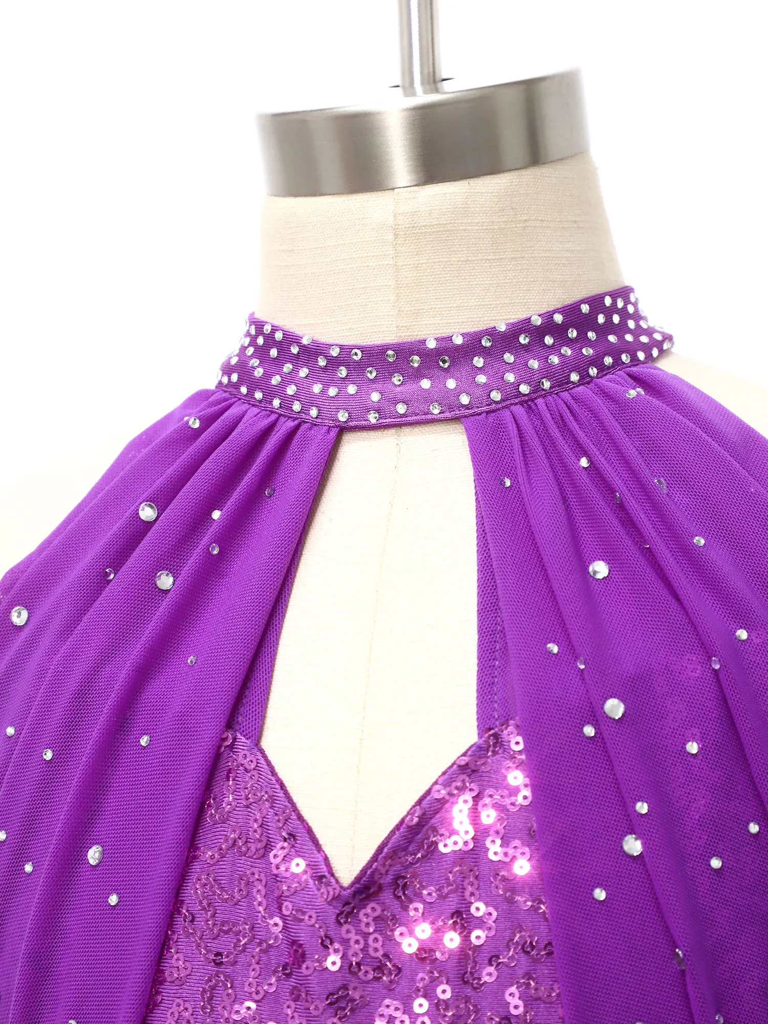 Mono de baile lentejuelas metálicas con cuello halter sin mangas - imagen 5