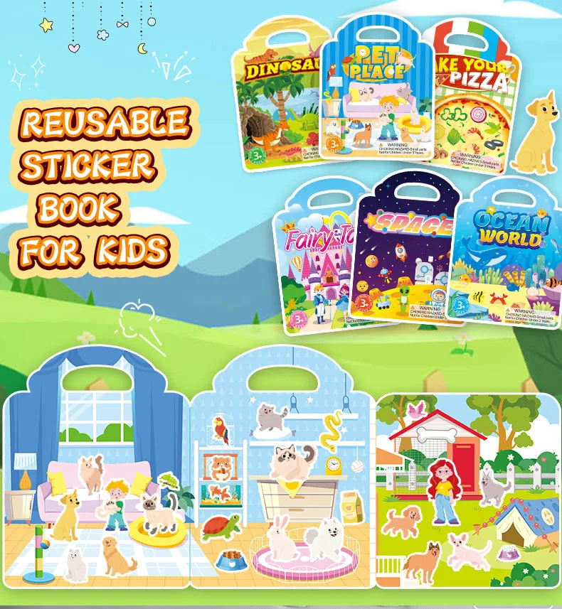 Pegatinas reutilizables en formato de libro