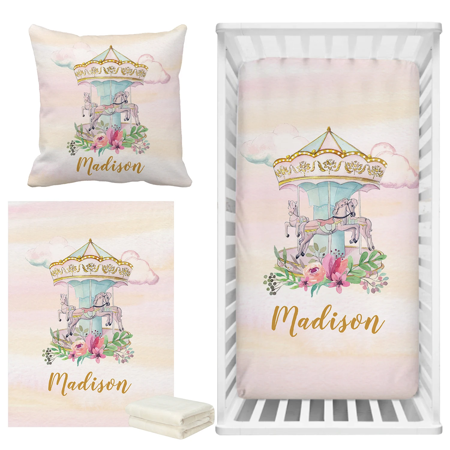 Manta polar de franela con diseño floral