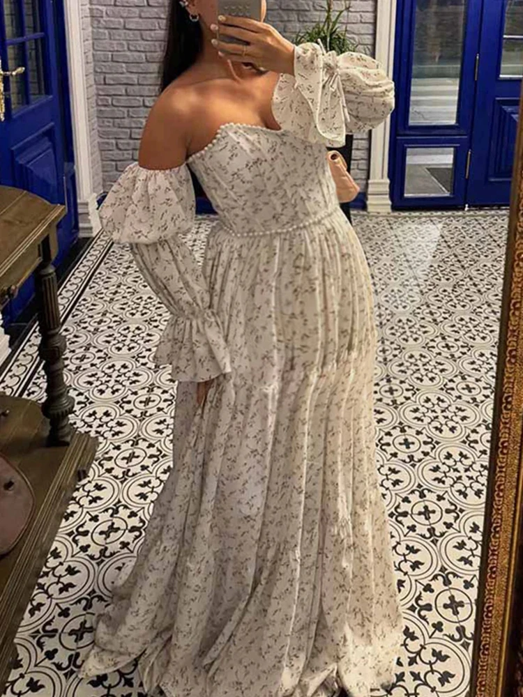 Vestido de maternidad floral bohemio de manga larga para fotos - imagen 5