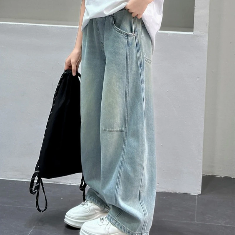 Pantalones vaqueros anchos de pierna recta para niña - imagen 4