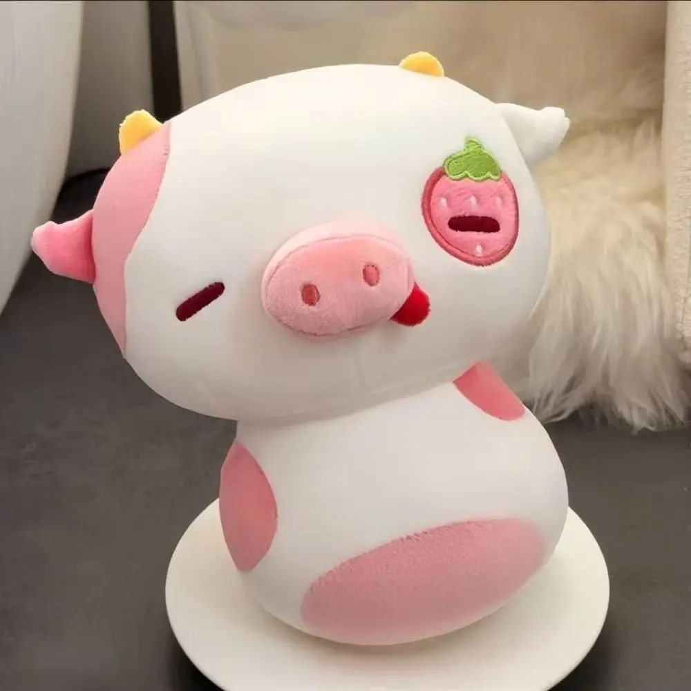 Peluche suave de cerdo y vaca con fresa rosa para niñas