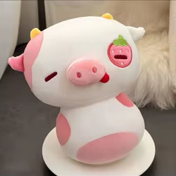 Peluche suave de cerdo y vaca con fresa rosa para niñas