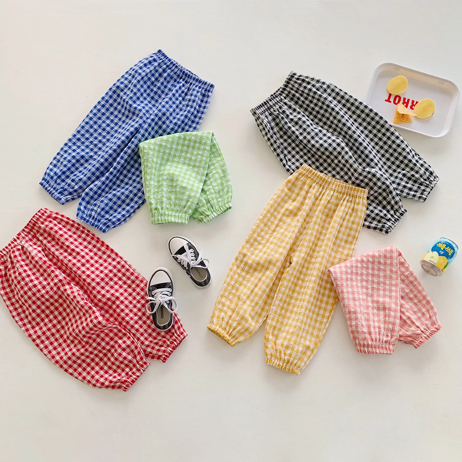 Pantalones bombachos a cuadros ligeros de verano para niñas