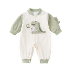 Mameluco bebé con bordado de dinosaurio – Cómodo y cálido para otoño