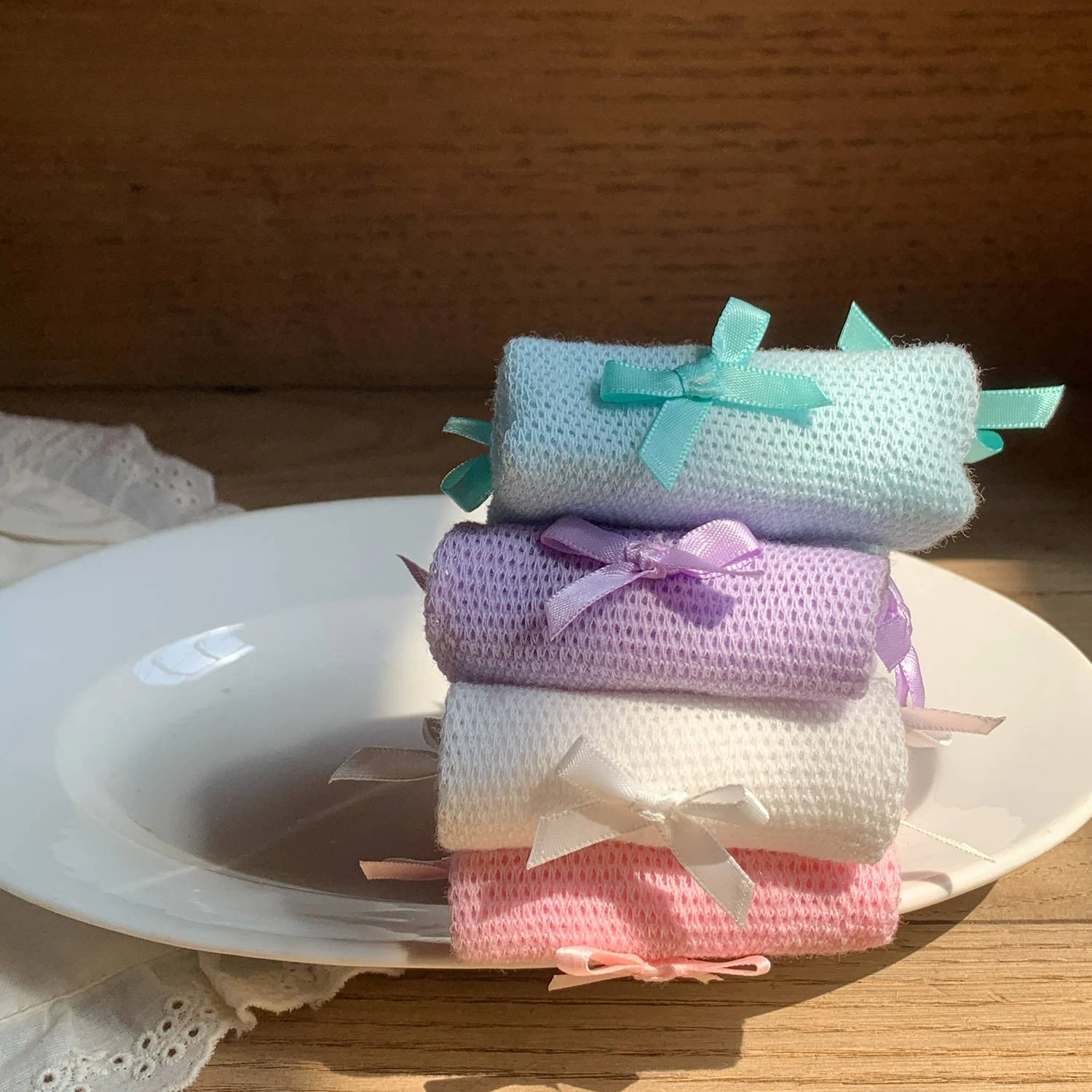 Medias altas princesa para niñas transpirables de malla con lazo - imagen 2