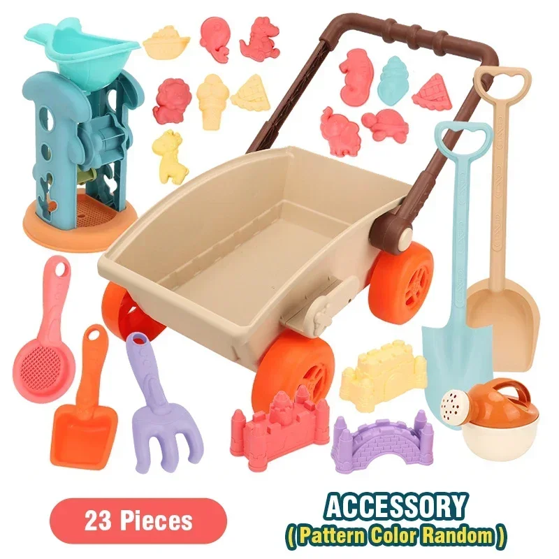 Juego de playa para niños con cubo plegable, moldes y carrito - imagen 2