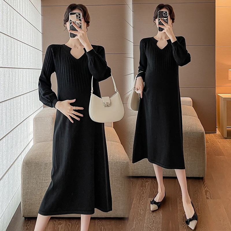 Vestido de punto premamá holgado otoño invierno – recto elegante - imagen 5