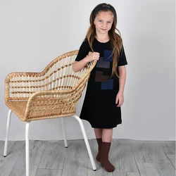Vestido vaquero de verano para niñas con cuello redondo