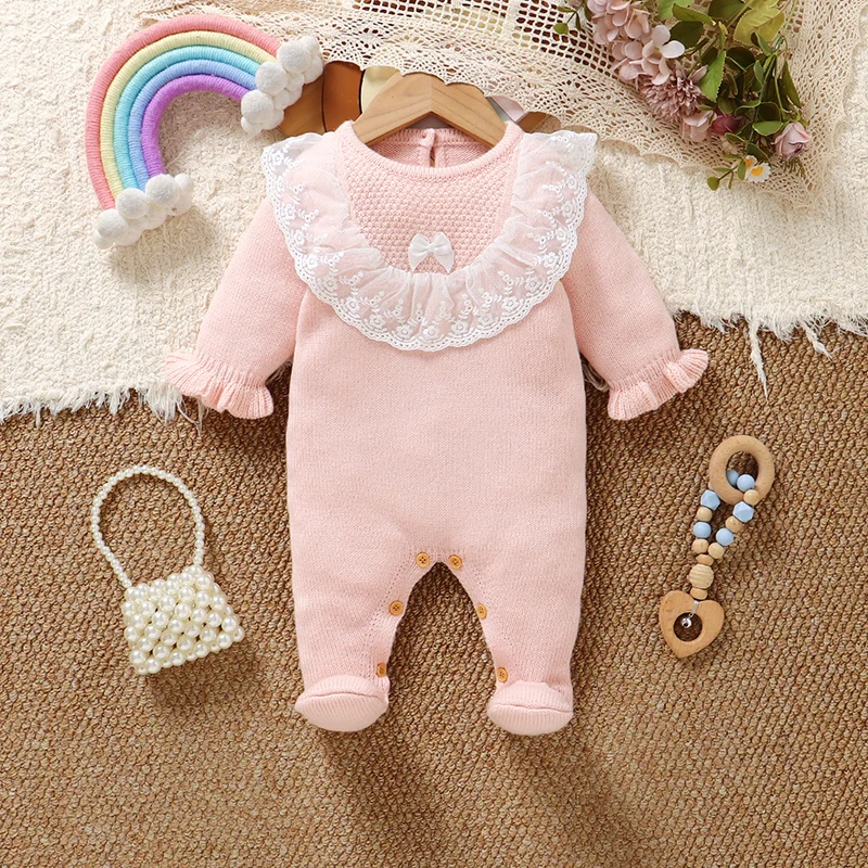Monos bebé rosa manga larga, ropa informal suave en una pieza