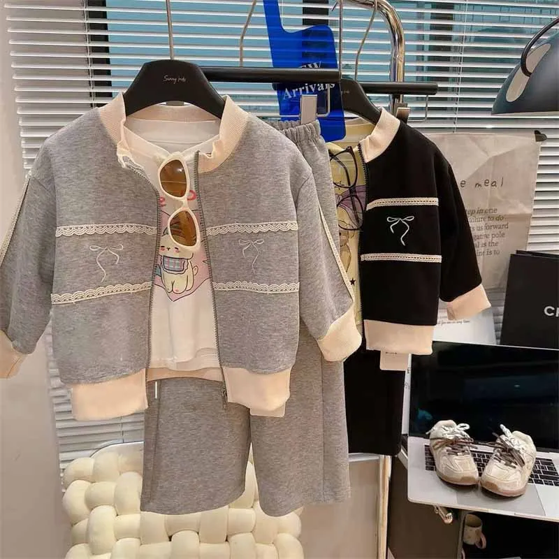 Conjuntos infantiles con lazo para niña, traje deportivo suave - imagen 2