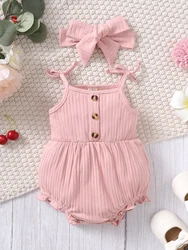 Pelele rosa con diadema para bebé niña