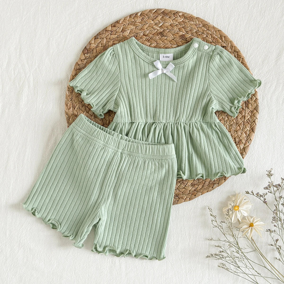 Conjunto verde manga corta bebé niña – Algodón suave, 0-9 meses - imagen 2