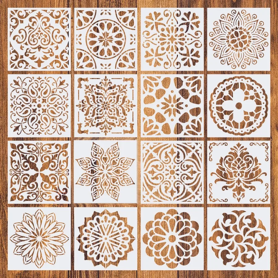 Plantilla mandala sobre superficie de trabajo