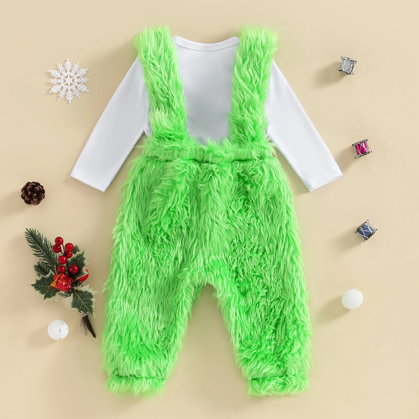 Tregren Pelele navideño de felpa para bebé con tirantes y letras